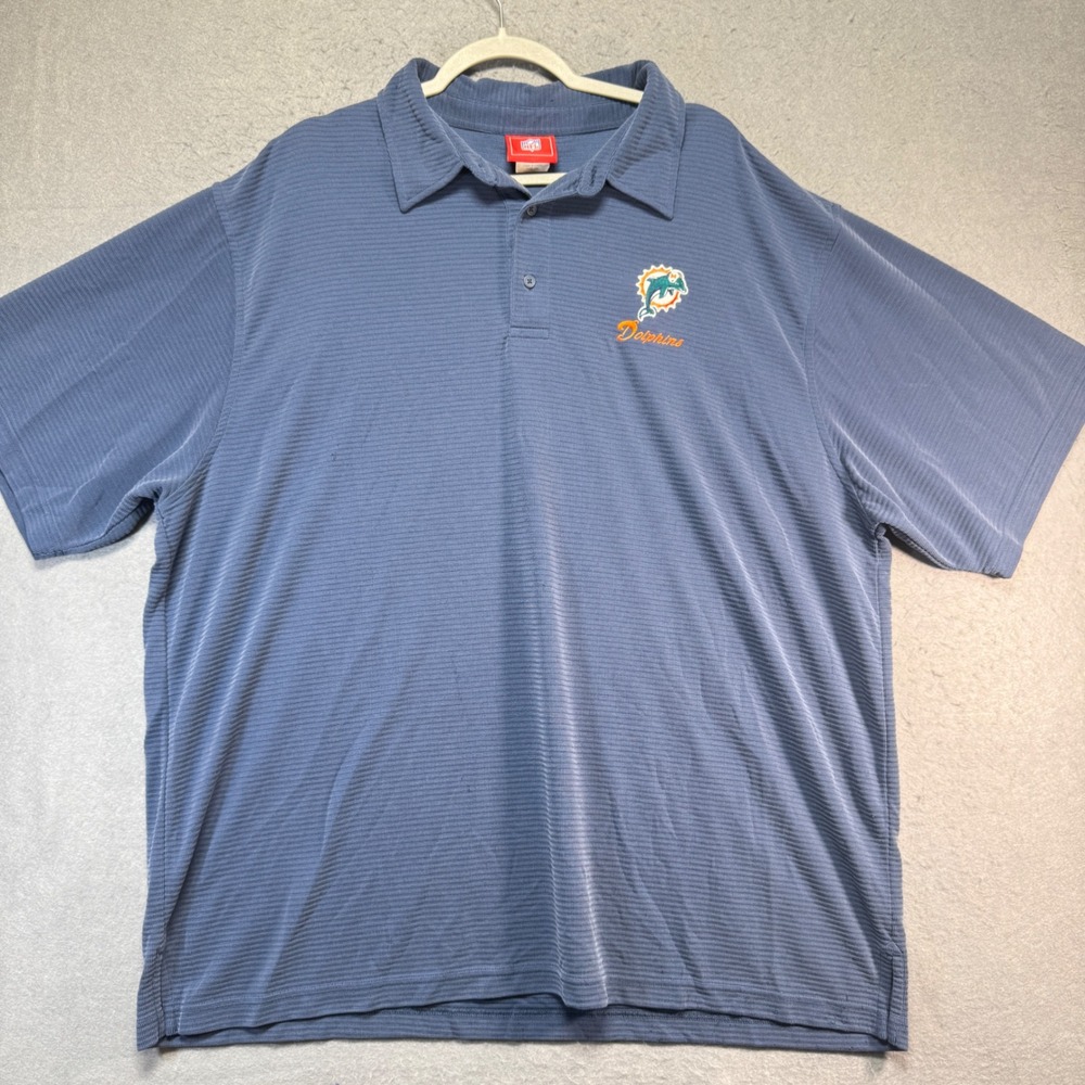 NFL Miami Dolphins Polo Shirt Men's 2XL Blue Short Sleeve Embroidered Logo